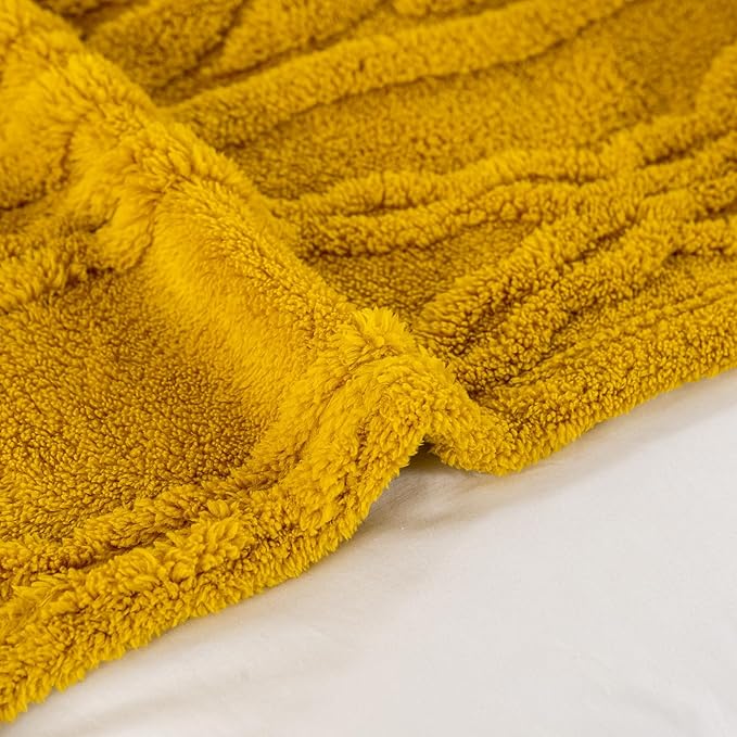 YUSOKI Queen Size Blanket Single Layer,Weight(4.4lb),370GMS-3D Stylish Design for Gift Home Decor (Mustard Yellow,90"x90")