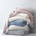 Ultra Soft Fleece Sherpa Blanket King Size,Lightweight Cozy Boho Bed Blanket with Decorative Tassel, Pattern Reversible, Antique White,104”x90”