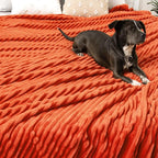 MIULEE Burnt Orange Fleece Throw Blanket for Couch 300GSM Super Soft Lightweight Plush Striped Throws, Warm Cozy Breathable Ribbed Blanket for Bed/Sofa, Twin Size 60"x80"