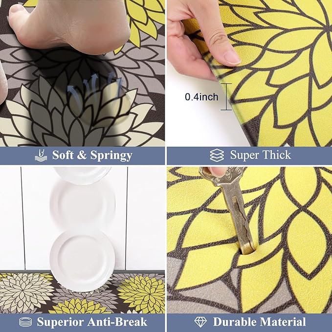HEBE Anti Fatigue Kitchen Rug Sets 2 Piece Non Slip Kitchen Mats for Floor Cushioned Kitchen Rugs and Mats Waterproof Comfort Standing Mat Runner for Kitchen,Home Office,Sink,Laundry