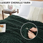 L'AGRATY Chunky Knit Blanket Throw: 80''x90'' Chenille Chunky Knitted Throw Blanket for Bed Couch - Handmade Thick Big Cable Knit Blanket - Large Chunky Crochet Rope Blanket for Home Decor(Green)