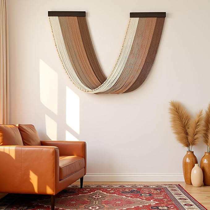 guzhiou Large Macrame Wall Hanging, Boho Wall Tapestry Decor, Fiber Wall Art Background Decor for Living Room Bedroom - Modern Craftsmanship Headboard (Brown)