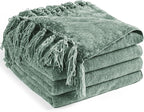Chenille Throw Blanket for Couch 50"X 60", Soft Cozy Throws with Fringe Tassel for Bed Sofa Chair Cover, Lightweight Knitted Decorative Boho Blankets for Living Room, Sage Green