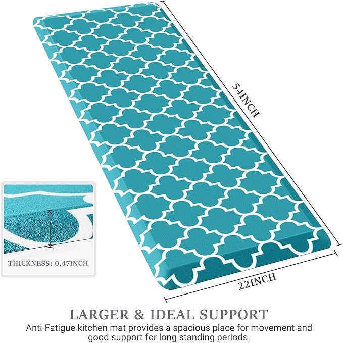 WISELIFE Anti Fatigue Floor Mat - 4/5 Inch Thick Kitchen Mat Non Slip Waterproof Heavy Duty Ergonomic Comfort Mat Durable for Home, Office, Sink, Laundry,(22" x 54", Green)
