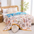 Boho Throw Blanket for Bed, 100% Cotton Soft Rustic Quilt Fall Blanket, 80"x90" Floral Printed Farmhouse Decor Bed Blankets, All Season Rustic Reversible Bohemian Throw Quilt