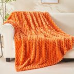 NEWCOSPLAY Super Soft Fall Queen Blanket Orange Premium Silky Flannel Fleece 3D Clouds Stylish Jacquard Lightweight Bed Blanket All Season Use 350GSM (Orange, Queen(90"x90"))