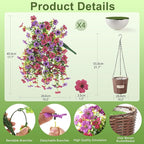 Artificial Flowers Hanging Baskets, 4 Bundles Outdoor Hanging Basket Spring Summer Decoration, No Fade Realistic Fake Flowers Plants for Porch Patio Balcony Home Yard Decor(Light Purple Red)
