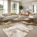 GarveeHome Large 8x10 Washable Rugs for Living Room Abstract Rug Swirl Marble Patterned Carpet, Low-Pile Non Slip Easy Cleaning Rug Neutral Modern Carpet for Bedroom Dining Room Farmhouse Office,Brown