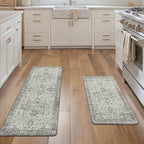 GENIMO Kitchen Mats for Floor 2PCs, Washable Anti Fatigue Mat for Cushioned, 17.3"x47"+17.3"x30", Waterproof Kitchen Rugs, Non Slip Comfort Standing Mat Rug for Home, Sink, Laundry, Stone Gray
