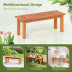 Tangkula Wooden Plant Stand, Outdoor Indoor Solid Wood Flower Pot Holder Display Shelf with Teak Oil Finish, Slatted Top, Rustic Plant Rack for Patio Garden Entryway Porch