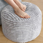 SHOUREN Stuffed Round Pouf Ottoman,Corduroy Foot Rest with Shredded Foam Filling, Lightweight and Fluffy Pouf Storage Ottoman for Living Room,Floor Poufs for Couch,18"x 14", Light Grey