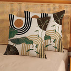 Boho Brown Pillow Covers 18x18 Set of 2 Green Gold Leaf Tropical Mid Century Throw Pillows Outdoor Bohemian Decorative Pillow Cases Modern Abstract Linen Cushion Case for Couch Sofa Decor