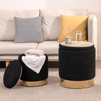 Sherpa Round Ottoman Set of 2 with Storage, 12 Gallon Hidden Storage Ottoman, Multi-Functional Footrest Stool, Vanity Seat, Coffee Table, No Assembly Required, Holds 300lbs (Teddy Black)