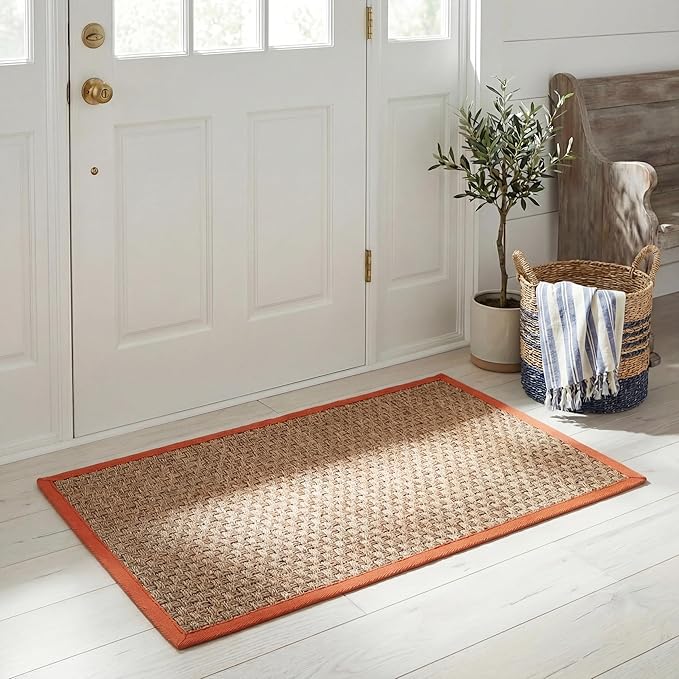 SAFAVIEH Area Rug 2x3 - Natural Fiber Collection - Natural & Rust, Seagrass, Basketweave Pattern with Border (NF114Y)