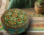 Mandala Life ART Green Round Velvet Pouf Cover - Soft Embroidered Ottoman Slipcover with Moroccan Design, 24 Inch Diameter, Ideal for Living Room, Bedroom, or Meditation Space - Floow Pillow Cushion