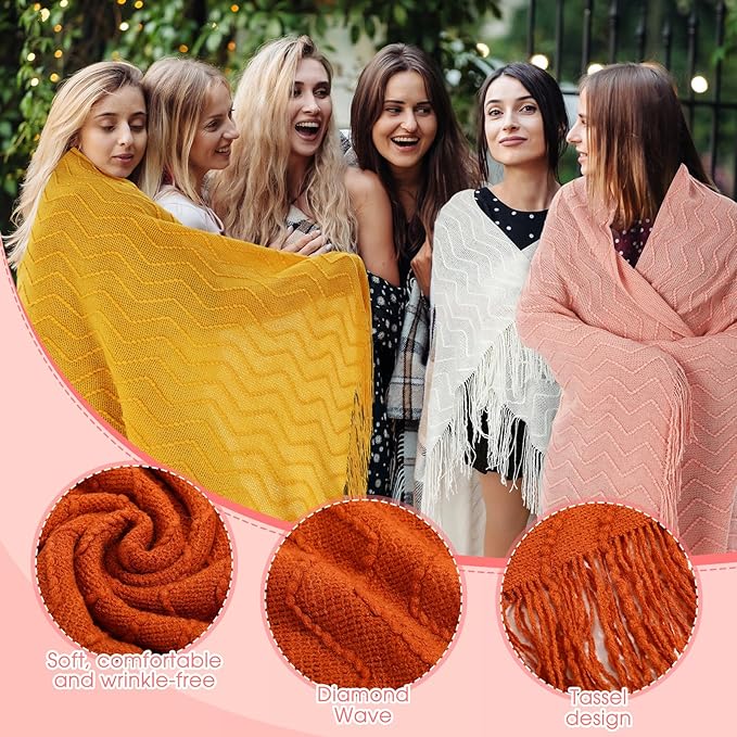 Buryeah 6 Pack Boho Knitted Throw Blankets with Tassels 50x60 Soft Warm Throws Bulk for Wedding Guests Housewarming Employee Teacher Appreciation Gifts Cozy Farmhouse Home Decor (Multicolor)