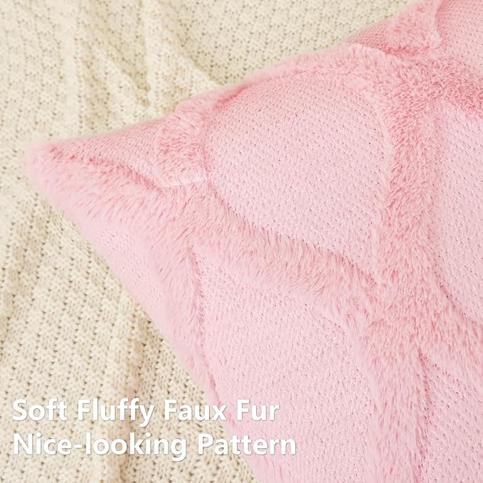 decorUhome Spring Throw Pillow Covers 18x18 Inch Set of 2, Soft Plush Faux Fur Wool Light Pink Accent Couch Pillow Covers for Modern Farmhouse Bed Sofa Living Room