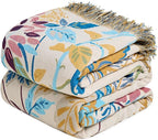 MSGKV Boho Throw Blanket for Bed Cotton 60"x80" Floral Blanket Twin Size Couch All Seasons Muslin Spring Breathable Lightweight Farmhouse Blankets