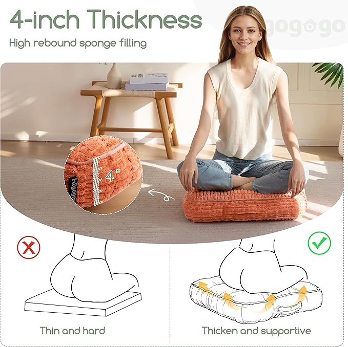 Washable Floor Pillow Cushion for Adults, Meditation Cushion Pillow, Removable Tufted Blended Corduroy Cover, Large Square Floor Sitting for Tatami Living Room or Yoga, 2Pack, Machine Washable