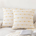 Boho Throw Pillow Covers 18x18 Set of 2 Modern Farmhouse Decorative Cushion Case Tufted Linen Square Pillows Cover Neutral Pillow Cases Accent Pillowcase for Sofa,Couch,Bed,Beige and Yellow