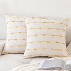 Boho Throw Pillow Covers 20x20 Set of 2 Modern Farmhouse Decorative Cushion Case Tufted Linen Square Pillows Cover Neutral Pillow Cases Accent Pillowcase for Sofa,Couch,Bed,Beige and Yellow