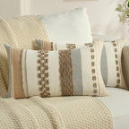 FUTEI Khaki Decorative Throw Pillow Covers 12x20 Inch Set of 2, Soft Tufted Striped Textured Accent Pillow Case,Boho Pillows for Couch Decor