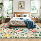 Area Rug Living Room Rugs: Floral 5x7 Washable Rug Vintage Soft Boho Non-Slip Carpet Indoor Stain Resistant Large Carpets for Bedroom Dining Room Farmhouse Nursery Hallway Home Office Green
