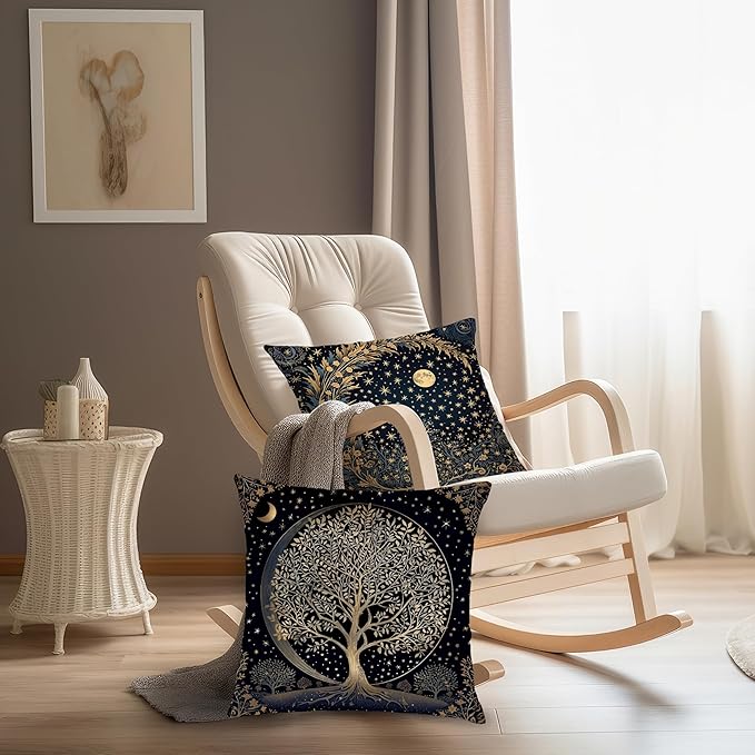 Vintage Dark William Morris Moon Night Forest Decor Pillow Covers 18x18 Set of 4,Black Forest Decor,Dark Dcademia Floral Decorative Throw Pillow Covers for Home Bedroom Living Room