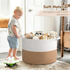 INDRESSME 115L Extra Large Jute Rope Basket, Blanket Basket Home Decor Baby Laundry Baskets for Toys Storage Bedroom, Living Room, Nursery, Boho Hamper for Colthes Towel, White & Camel