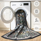 10x12 Area Rugs for Living Room: Floral Washable Rug Vintage Large Soft Boho Non-Slip Carpet Indoor Stain Resistant Low Pile Carpets for Bedroom Dining Room Farmhouse Nursery Home Office Dark Black