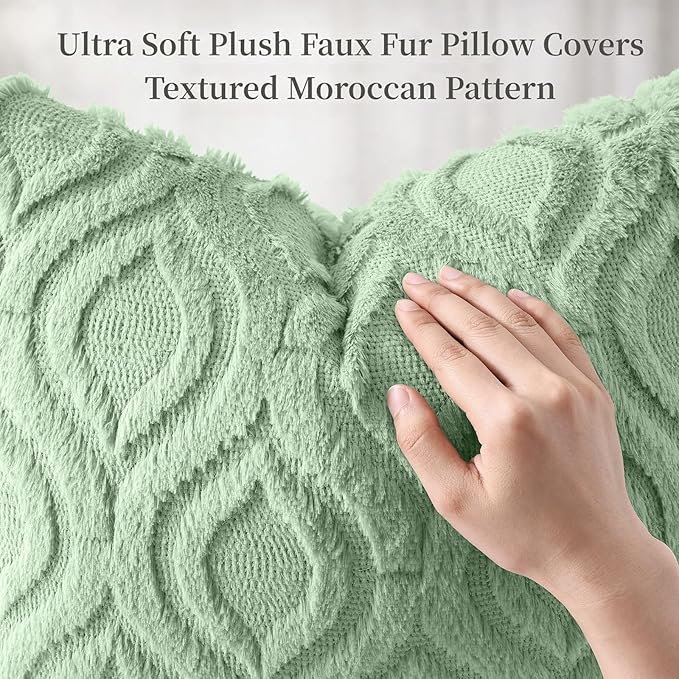 decorUhome Cozy Textured Throw Pillow Covers 12x20 Inch Set of 2, Soft Plush Faux Wool Sage Green Accent Couch Pillow Covers for Modern Farmhouse Sofa Bed Living Room