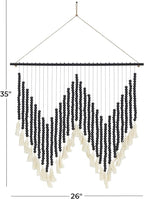 Deco 79 Wood Macrame Home Wall Decor Beaded Wall Sculpture with Fringe Tassels, Wall Art 26" x 1" x 35", Black