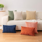 Pack of 2 Corduroy Decorative Throw Pillow Covers 16x16 Inch Soft Striped Pillow Covers Modern Farmhouse Home Decor for Sofa Living Room Couch Bed（Wine Red）
