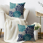Navy Blue Teal Pillow Covers 20X20 Inch Set of 2, Summer Modern Geometry Dahlia Floral Print Decorative Throw Pillow Covers Outdoor Farmhouse Cushion Case for Couch Sofa Bed Decor