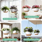 13 Inch 2 Pack Large Self Watering Hanging Planters for Indoor Outdoor Plants, Hanging Plant Pots with Removable 50 Oz Reservoir, Plastic Hanging Basket for Window Porch Garden, White with Brown