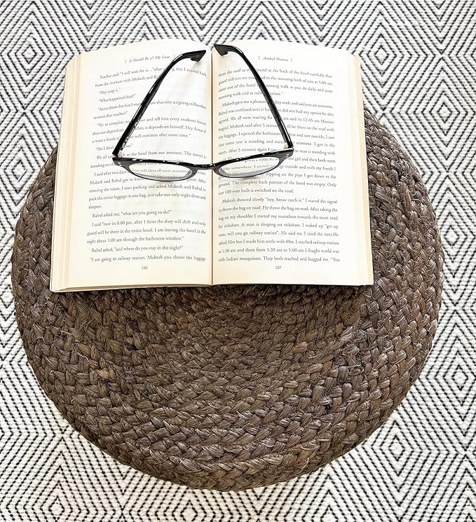 Jute Pouf Ottoman | Footrest Pouf | Hand Braided - Round Boho Pouffe - for Living Room, Bedroom, Nursery (20"x20"x10") Brown