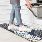 KIMODE Anti Fatigue Kitchen Mat 17.3"x29", Padded Dahlia Kitchen Floor Mats Non Slip, Waterproof Kitchen Mat for Floor, Farmhouse Comfort Standing Mat for Laundry, Office, Sink, Desk Mutil-Blue