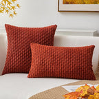 Kevin Textile Fall 14x20 Inch Pillow Cover 1 Pack Boho Decorative Soft Striped Corduroy Lumbar Farmhouse Solid Color Accent Rectangle Cushion Case for Living Room Couch Sofa Bed, Burnt Brick