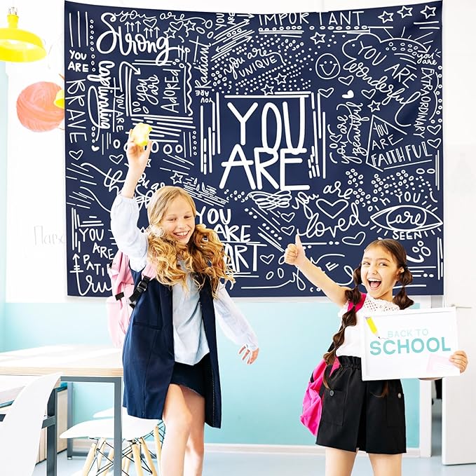 KJHL Quote You Are Wall Tapestry Blue Inspirational Classroom Kids Tapestries Wall Hanging Motivational Positive Affirmations Saying Aesthetic Tapestry for Bedroom Dorm