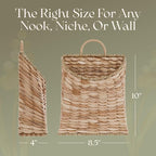 Boho Woven Wall Hanging Basket – Water Hyacinth Flat Back Basket for Front Door, Wall Mounted Storage & Entryway Organizer, Rustic Farmhouse Wall Decor, Housewarming Gift