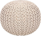 REDEARTH · Round Pouf Ottoman - Cable Knitted Boho Poof - Home Décor Cord Pouffe Handmade Circular Footrest for Living Room - Bedroom - Kids Bedroom - 100% Cotton Pouf (18" x 18" x 14") - Ivory