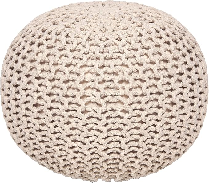 REDEARTH · Round Pouf Ottoman - Cable Knitted Boho Poof - Home Décor Cord Pouffe Handmade Circular Footrest for Living Room - Bedroom - Kids Bedroom - 100% Cotton Pouf (18" x 18" x 14") - Ivory