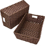 Large Wicker Storage Basket, Metal Frame, Set of 2, Washable Waterproof, 15" x 10.3" x 5.2", Brown Color, Woven Basket for Pantry, Toilet, Bathroom, Bedroom, Patio