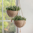 Natural Seagrass Hanging Planter Basket Set, Indoor Plant Pots, Boho Decor Plant Pot Cover, 12.4 (D) 6.3 (H) Inch, Pack 2