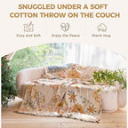 Boho Throw Blanket for Bed Cotton Spring Blankets Twin Size for Bedroom Living Room All Season Lightweight Floral Embroidery Reversible Quilt for Couch Sofa Chair 60"x80" Home Decor
