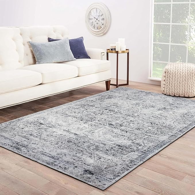Area Rug 4×6, Vintage Boho Rug,Ultra-Soft Low Pile, Washable, Non Slip,Stain Resistant Printed Carpet for Living Room Bedrooms Playroom Office Kitchen, Classic-Grey