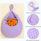 Hanging Storage Baskets Boho Decor Set of 3, Handmade Cotton Rope Wall-Mounted Fruit & Vegetable Baskets, Decorative Hanging Organizers for Kitchen, Entryway, Bathroom & Bedroom