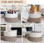 INDRESSME 115L Extra Large Blanket Basket, Soft Cotton Rope Storage Basket for Organizing, Home Decor, Toys, Laundry & Towels, Toy Storage Organizer for Living Room & Nursery, White & Brown