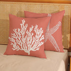 Orange Starfish Pillow Covers 18x18 Inch Set of 2, Nautical Ocean Coastal Coral Throw Pillows Spring Summer Decorations Linen Pillowcase Outdoor Decor Farmhouse Cushion Case for Home Holiday