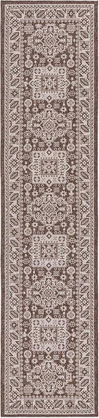 Rugs.com Outdoor Aztec Collection Rug – 12 Ft Runner Brown Flatweave Rug Perfect for Hallways, Entryways